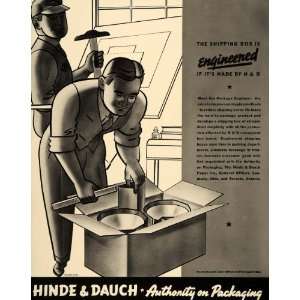  1938 Ad Hinde & Dauch Paper Shipping Box Package Worker 