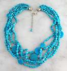 Sterling Silver Blue Turquoise Nugget Necklace 5 Strand 21