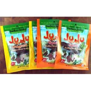 JuJu Turkey Jerky 4 Pack 2 Original and 2 Spicy (3.25oz Bags)  