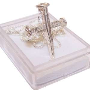  3 Nails of our Lord Silver Cross Neckalce   Large ( 2.8 cm 