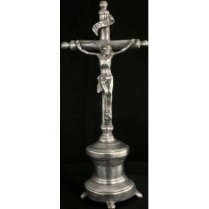  Vintage French Standing Crucifix Pewter Cross Jesus 