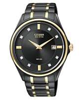 Citizen Watch, Mens Eco Drive Diamond Accent Black and Gold Ion 