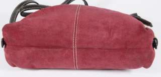  & Bourke DB Red Suede Leather Brown Trim Shoulder Bag Purse  