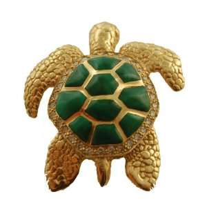  14k Gold Diamond Malachite Turtle Pendant Jewelry