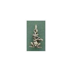  Sterling Silver Charm .5 in tall 3D Frog Playing Violin Jewelry