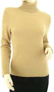 CASHMERE Lord& Taylor Camel Turtleneck Womens Petite Sweater PS 