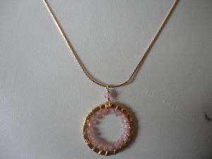 Pink Tourmaline Circle Pendant Sterling Silver Necklace  