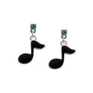  Musical Note   Black Peridot Swarovski Post Charm Earrings 