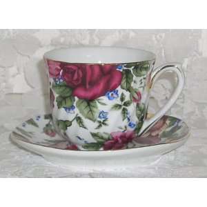  Dark red rose set of six porcelain full size cups and 