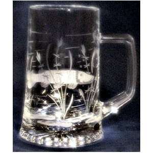 Fish Engraved German Glass Beer Mug 