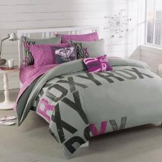  Roxy Bedding, Calista Twin Duvet Cover Set Gray with Pink 