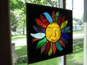 3D Smiling Sun Stained Glass Windows Panel Original  