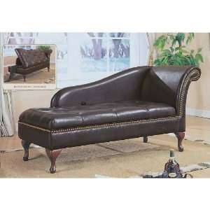  Monarch Brown Leather Look Chaise Lounge with Storage 
