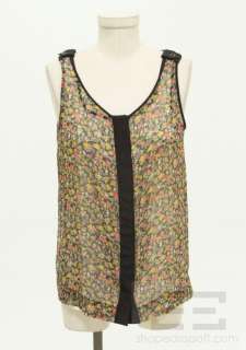   Multicolor Floral & Ivory Silk Layered Scoop Neck Sleeveless Top Sz 4