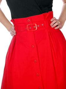 Vintage Red Cotton High Waist Skirt 1980s G. Pellini 28 Waist  