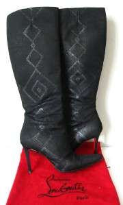 CHRISTIAN LOUBOUTIN BLACK PATTERNED BOOTS HEELS 39 1/2  