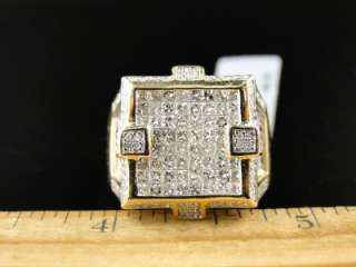   MENS 14K YELLOW GOLD PRINCESS CUT DIAMOND XL PINKY FASHION RING 2.5 CT