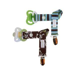 Boy Pacifier Clip Set of 2 in Blue, Brown & Green Stripes and Pirate 