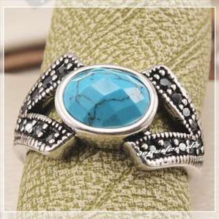 Vintage Silver Plated Blue Turquoise Ladys Ring 4F011  