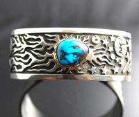 Native American Hopi F Sockyma Bisbee Turquoise Sterling Overlay Cuff 