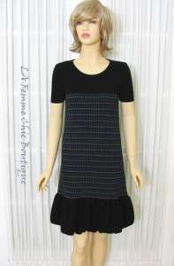   VALENTINO Size S Black, Gray, Blue Knit Short Sleeve Dress NWT  