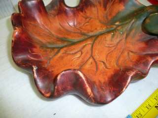 LARGE heavy ceramic maple leaf bowl orange serving dish  