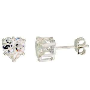  Stud Earrings Sterling Silver Anti tarnish 6 Mm Heart Cz Jewelry