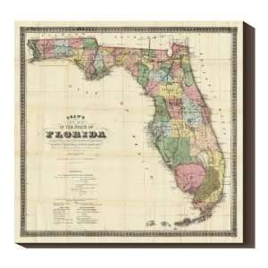  Canvas Wrapped New Map of The State of Florida 1870 