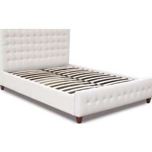 Zen Eastern King Size Bed Frame & Headboard in White Tufted Leather 
