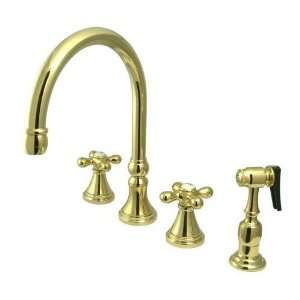 Elements of Design Deck Mount Kitchen Brass Faucet with Metal Cross 