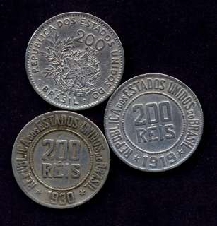 BRAZIL COINS 200 REIS 1901/1930/1919 XF UNC  