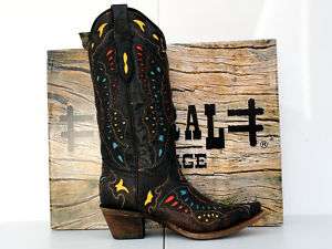 Corral Womens Multi Color Inlay Butterfly Cowgirl Boots  