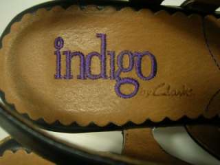 INDIGO by Clarks Black Cage Leather Cage Cork Wedge Sandal 7 M $110 