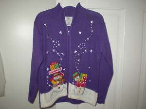 Girls Purple Christmas Holiday Snowman Sweater Zip Front NWT sz 5 