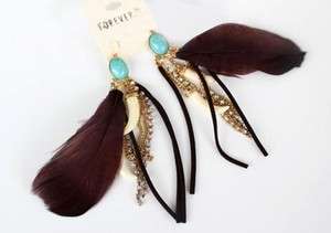   Leather Feather Rhinestone Fashion Accessorie Jewelry Earring  