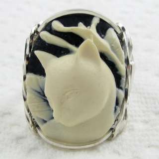 Calla Lily Cat Cameo Ring Sterling Silver Custom Jewelry  