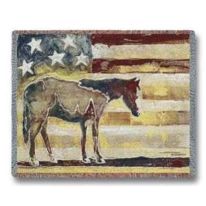  Horse Red White Blue Patriotic Tapestry Throw Blanket 
