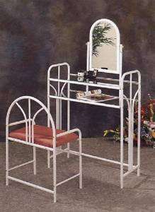 White Finish Arc Deco Vanity Table Set  