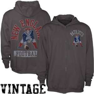 NFL Junk Food New England Patriots Vintage Full Zip Hoodie   Charcoal 