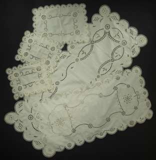 LOT antique European embroidered linens napkin doily runner old 