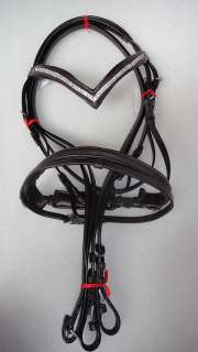STUNNI Genuine Leather Horse Dressage Bridle with Rein V shape  