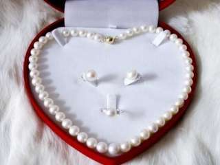 Beautiful white pearl necklace earring ring 18 7 8mm  