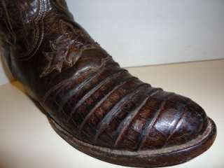 MENS LUCCHESE REAL ALLIGATOR BELLY BROWN LEATHER COWBOY BOOTS SZ 10.5 
