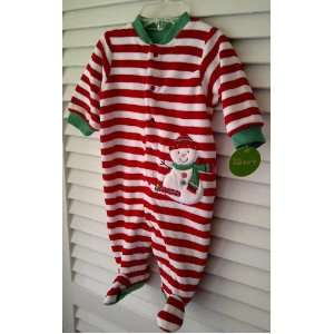   Red & White Stripe Snowman Feet Pajamas 3m Sleep Wear Baby Clothes Pjs