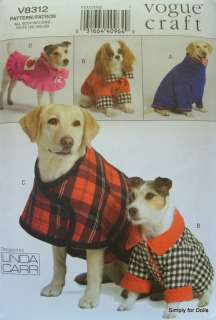 Vogue 8312 DOG COATS PATTERN in 4 Designs & 5 Sizes XS XL *NEW*  