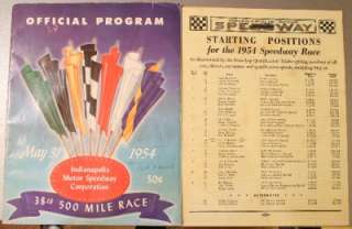 Vintage 1954 Indy 500 Official Program w/insert VG  