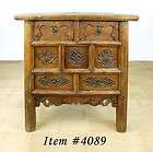 ANTIQUE NATURAL WOOD CABINET Hand Carved Eternity Symbol Table Console 