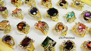 HOT ON SALE wholesale lots 50pcs Rhinestone Cubic Zirconia Gold rings 