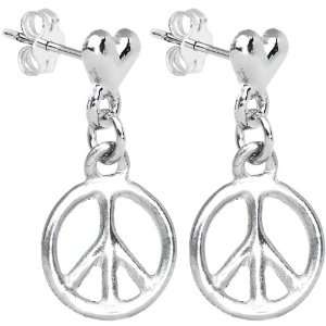  Handcrafted Silver Peace Sign Heart Stud Earrings Jewelry