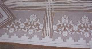 ANTIQUE LACE AND FLOWER DESIGNED LINEN TABLECLOTH  